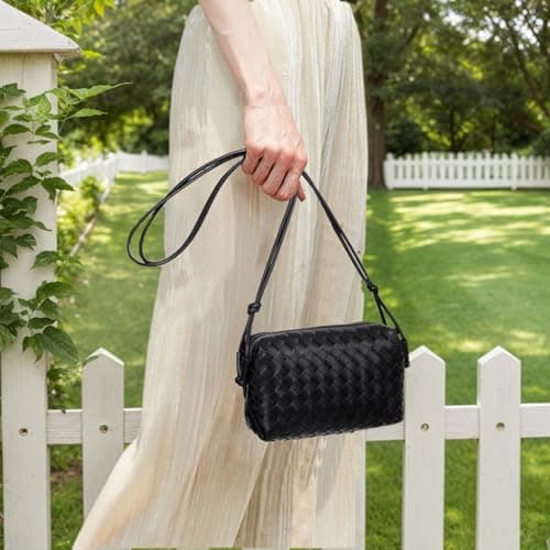 swinsack Small Woven Leather Crossbody Bag, Mini Crossbodybag for women,Vegan Leather Camera Bag, Woven Purse,Christmas gifts,new years gifts for girl - Thumbnail 3