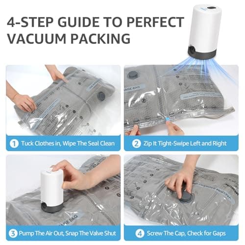 15 Packs Vacuum Bags for Travel with Rechargeable Pump, 3 Sizes Vacuum Seal Bags for Clothing, Compression Vacuum Travel Bags for Luggage, Vacuum Packing Bags for Closet Organization - Thumbnail 6