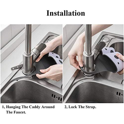 UNIKON 2 Pack Sink Caddy Sponge Holder Organizer, Hanging Kitchen Adjustable Strap Faucet Caddy, White - Thumbnail 6