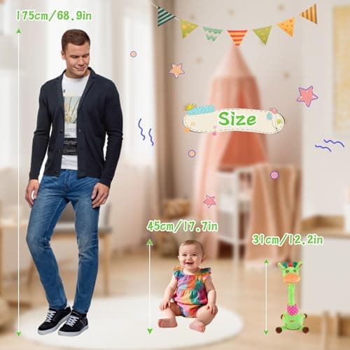 LLUKEME Dancing Giraffe Toy Stuffed Animal Baby Toys Singing Song Toddlers Toy Repeats What You Say Glowing Musical Toy for Baby Birthday Gift Groovy Giraffe Toy (Green Giraffe) - Thumbnail 2