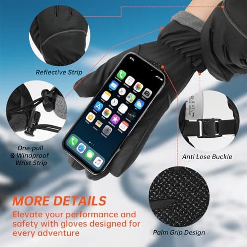 Fashinex Winter Gloves for Men Women, Waterproof Windproof Anti-Slip 10 Fingers Touch Screen Gloves with Thermal Lining for Cold Weather Motorcycle Driving Cycling Skiing Snowboarding Walking - Thumbnail 4
