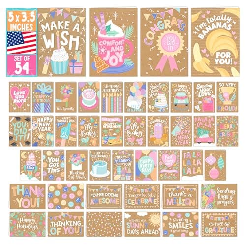 Hadley Designs Assorted Cards With Envelopes All Occasion - 54 Bulk Greeting Cards For All Occasions, Mixed Greeting Card Assortment, Birthday, Thank You, Congrats, Sympathy, Holiday Variety Card Pack
