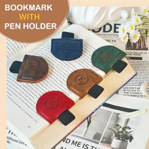 MOTEERLLU Magnetic Bookmark with Pen Holder, Initial Personalized Leather Magnetic Book Mark, Custom Bookmarks for Women & Men, Ideal Gift for Book Lovers - Thumbnail 2