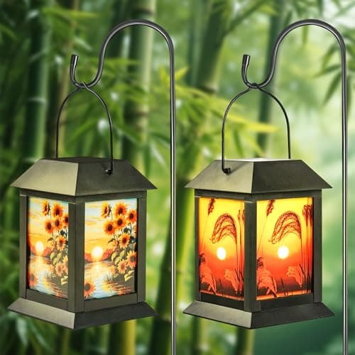 Outdoor Waterproof Solar Garden Lanterns, 2 Pack Sunflower LED Solar Lights Hanging for Patio Yard Pathway, Dusk to Dawn Solar Powered Decorative Lanterns - Image 1
