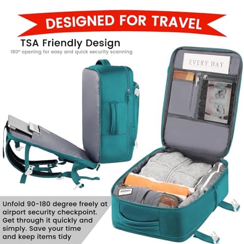 Carry on Backpack, Flight Approved Extra Large Travel Backpack with USB Charge Port, TSA 15.6 Inch Anti-Theft Laptop Backpack Lightweight Daypack Business College Weekender Overnight Bag, dark green - Thumbnail 4