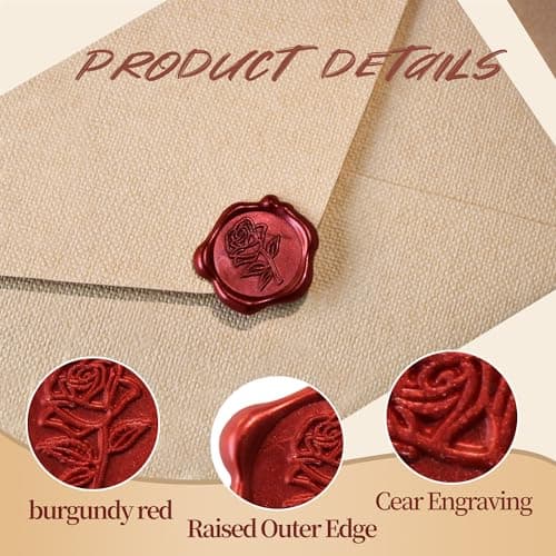Pilloze 50pcs Red Rose Wax Seal Stickers, Rose Wax Seal, Red Rose Stickers for Envelopes, Waterproof, for Wedding Invitation, Christmas - Thumbnail 4