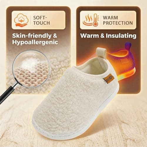 Toddler Boys Girls Slippers Indoor House Shoes Non-Slip Slip-On Baby Kids Fuzzy Warm Woolen Bedroom Slipper Cozy Lightweight Walking Shoes for Home Outdoor Winter Unisex Beige Toddler 5 - Thumbnail 4