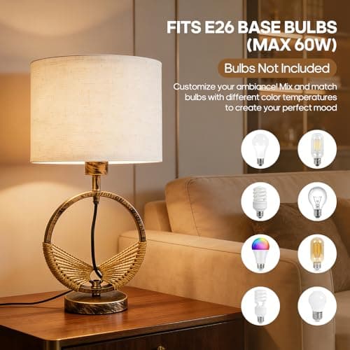 PHiWiDill Retro Farmhouse Black Table Lamps for Living Room,Desk Lamps for Home Office,23" Vintage Decorative Bedside Lamp for Nightstand Living Room,Linen Shades,LED Bulb (not Included)(1 Pack) - Thumbnail 4