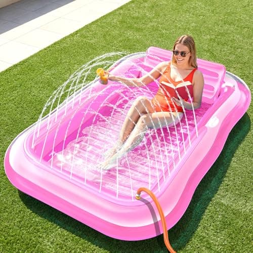 Inflatable Tanning Pool Lounger Float with Sprinkler, 77" x 48" XL Tanning Pool for Adults with Pillow & Cup Holder, 6 in 1 Suntan Tub Sunbathing Bed Pool Floats Adult for Backyard, Beach & Lake - Image 1