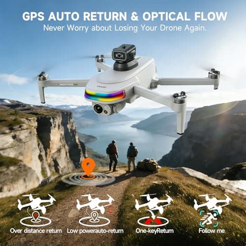 HZMOFTJ Drones With Dual Camera For Adults 4k,Gps Drone With Screen On Controller,Electric Adjustable Camera 90 °,Auto Return,Obstacle Sensing,Ai Track&Orbit Mode,50 Mins Flight,2 Battery ,For Beginner Toy Gifts - Thumbnail 5