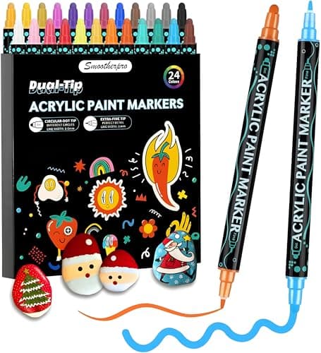 SMOOTHERPRO Acrylic Paint Markers, 24 Colors Dual Tip Acrylic Paint Pens for Wood, Canvas, Stone, Pumpkins, Rock Painting, Glass, Plastic, Ceramic, DIY Crafts Art Supplies - Image 1