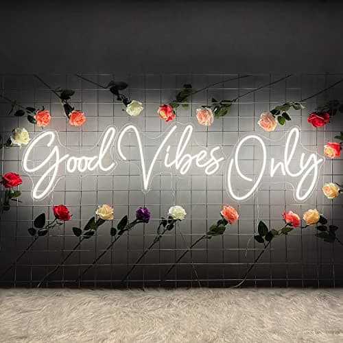 Large Good Vibes Only Neon Sign Wall Decorations, Big Neon Lights for Bedroom, LED Neon Signs for Wall Decor, Wedding, Game Room, Party, Bar Decor, Cafés, Shops, Warm White Wall Lights-56×13 in - Image 1