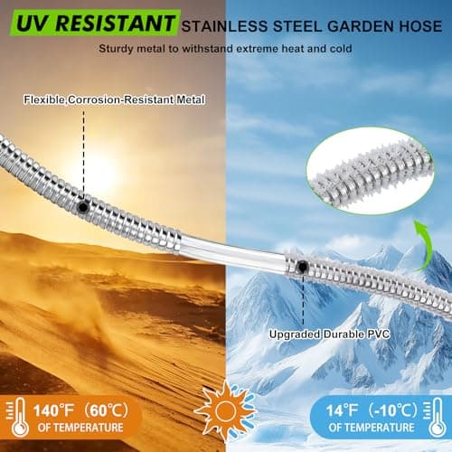 Flexible Metal Garden Hose 10 ft Stainless Steel Connector Short Water Hose,No Kink,Leakproof Leader,Extension Lightweight Water Pipe for Rv Hose Reel Bib Outdoor Sink Yard Watering Tank Car washing - Thumbnail 3