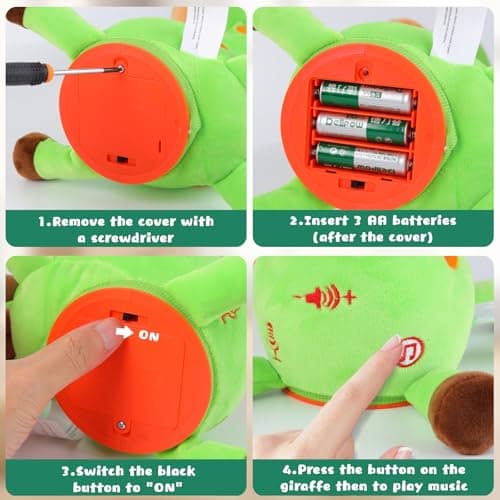 MIAODAM Dancing Giraffe Interactive Toy, Singing 10 Children's Song, Stuffed Baby Toy Repeats What You Say, Colorful Glowing Plush Toys for Toddler Easter Day Gifts for Kids (Green Giraffe) - Thumbnail 6