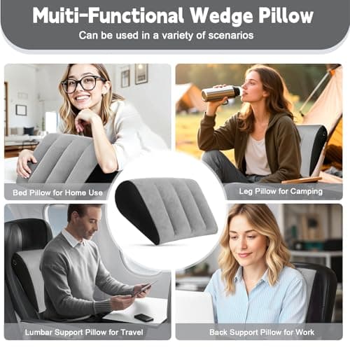 Inflatable Bed Wedge Pillow for Sleeping - Inflatable Wedge Pillow with Silk Eye Mask Set for Traveling,Leg Elevation,Back Support,Body Positioners,Lumbar Cushion for Post-Surgery Recovery,Camping Use - Thumbnail 2