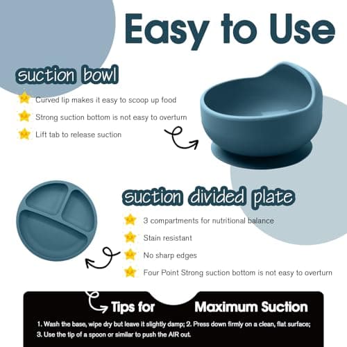 Baby Led Weaning Supplies, 17 Piece BPA-Free Silicone Feeding Set, Eating Essentials Baby Utensils with Suction Plate and Bowl, Pocket Bib, Sippy Cup with Lid, for 6+ Months, Blue - Thumbnail 5