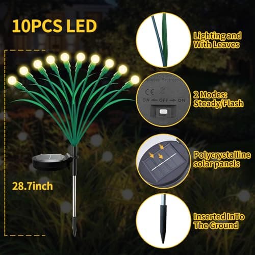 Aogist Solar Garden Lights Outdoor Waterproof,6 Packs 60 LED,Sway by Wind, Yard Patio Pathway Decoration, High Flexibility Iron Wire & Heavy Bulb Base,Warm White - Thumbnail 4