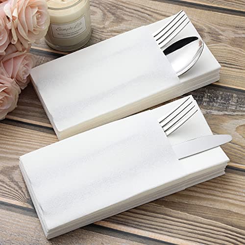 50-Pack White Cloth-Like Disposable Napkins - Linen Feel Dinner Napkins with Flatware Pocket for Weddings, Parties & Holidays - Thumbnail 2