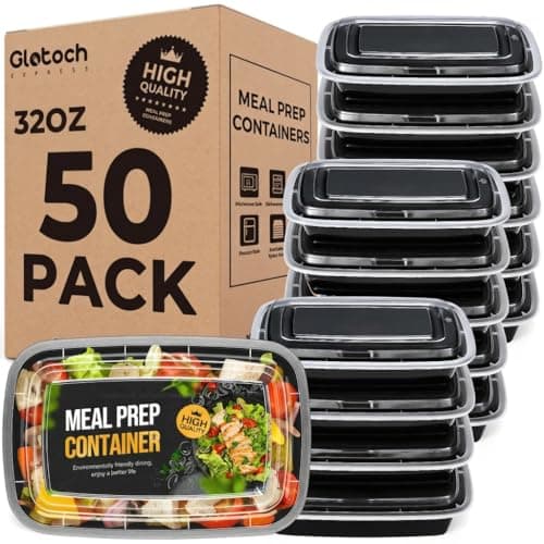 Glotoch Meal Prep Containers with Lids, Plastic food storage containers Reusable, 1-compartment BPA-free, Bento boxes for portion control & takeout, Microwave/freezer/dishwasher safe (50 pack, 32 oz) - Image 1