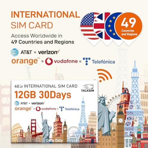 International Data SIM Card 12GB 30Days, 5G/4G LTE Coverage in USA and 49 Countries |UK, Europe, Asia, Oceania Prepaid Travel Data Only SIM for Portable WiFi Mobile Hotspot, Tablet, No Contract - Thumbnail 2