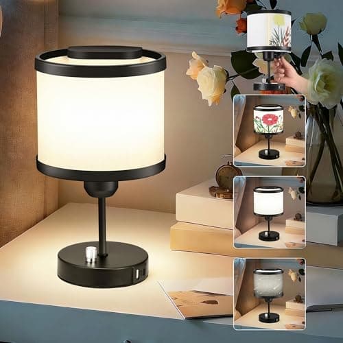 ZDDGNN Aesthetic 3-in-1 Desk Lamp with Patented Rotatable Shade, Modern Bedside Lamp with Charging Station, 3 Vibe Patterns, Daylight White (E26 Bulb Replaceable), Unique Table Lamp for Decor - Image 1