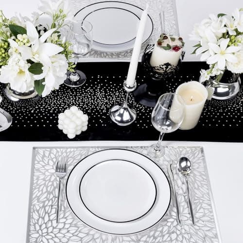 LIYH 60 Pcs White Plastic Disposable Plates for Party With Black Rim - White and Black Plates Includes 30 Dinner 10.25" & 30 Appetizer/Dessert Plate 7.5" for Wedding Party Birthday - Thumbnail 4