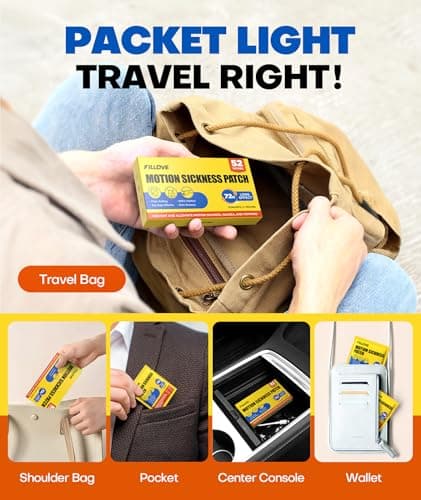FILLOVE 52ct Motion Sickness Patches Non-Drowsy, 72H Lasting Sea Sickness Patches Cruise Essentials 2026, 100% Natural Motion Sickness Patch Travel Essentials for Car Airplane Ship Altitude Sickness - Thumbnail 5