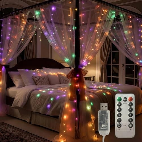 LightSeek 300 LED Curtain Lights, Remote Control Christmas Decorative Hanging String Lights, 8 Lighting Mode, USB Plug in for Indoor Outdoor Holiday Party Garden Backdrop Wedding Home Decor, Colors - Image 1