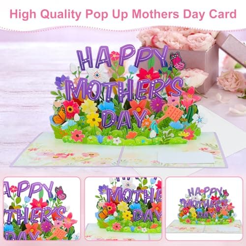FaCraft 3D Pop Up Mothers Day Card - Happy Mothers Day Flower Pop Up Gift Greeting Card with Envelope with Blank Insert for Best Mom Women Wife Daughter Grandma - Thumbnail 2