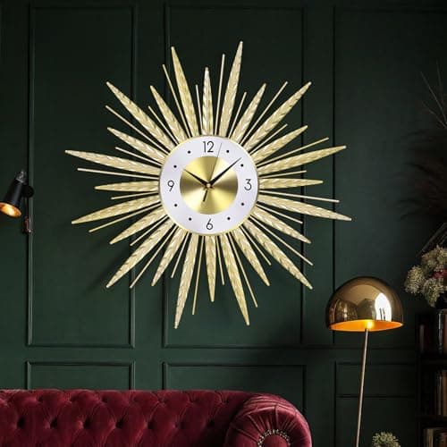 Anmotpe 23 inch Gold Starburst Wall Clock, Silent Non-Ticking Large Modern Starburst Decorative Clock for Home Decor, Living Room, Bedroom, Office - Image 1
