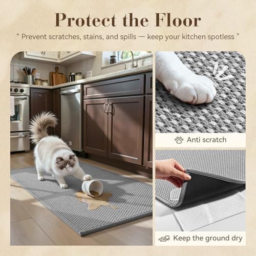 MontVoo Kitchen Runner Rug Non Slip Washable,Absorbent Kitchen Mats for Floor,Rubber Backing Braided Kitchen Rugs,Easy to Clean and Maintain Kitchen Floor Mat(Grey,17"x71") - Thumbnail 3
