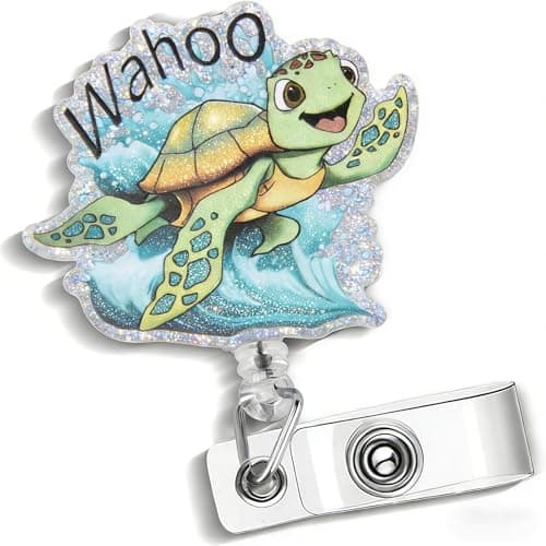 Funny Sea Turtle Nurse Badge Reel, Cute Badge Reel Clip Retractable for Student RN LPN CNA Medical Worker Teacher ID Card Holder Badge Pediatric Badge Buddy, Coastal Spring Summer Ocean Nurse Gifts - Thumbnail 3