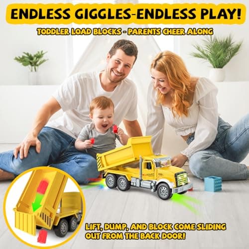 Car Toys for Toddlers, Dump Truck Toy with 1 Self-Lifting Bed, Lights Music Toy Trucks Construction Vehicle with 2 Opening Doors,Toys for 3 4 5 6 Year Old Boy Girl, Kids Christmas Birthday Gifts - Thumbnail 5