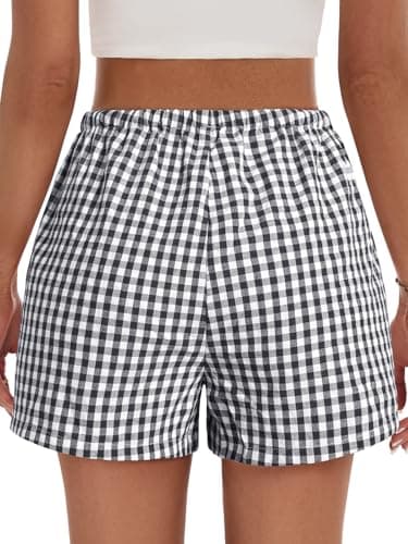 GKBK Boxer Shorts for Women Gingham Pajama 2026 Summer Spring Casual Lounge Sleep Plaid Shorts Y2K Beach Bottoms Comfy Clothes Black White Plaid S - Thumbnail 3