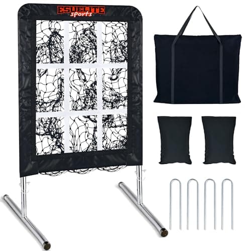 9 Hole Pitching Net with Strike Zone, Baseball Pitching Target, Softball Pitching Net, Portable Pitcher Training Equipment Height Adjustable（Silver） - Image 1