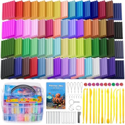 Ixiaoyoo 60 Colors Polymer Clay Starter kit, DIY Modeling Clay for Kids, Oven Baked Model Clay with Sculpting Tools, Non-Sticky, Gfit for Children and Artists - Image 1