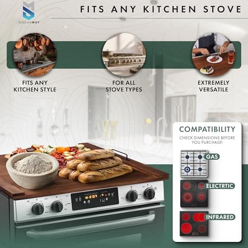 Stove Top Cover for Electric & Gas Stoves – Large Wooden Noodle Board & Cutting Board with Handles – Multi-Functional Decorative Tray for Kitchen Home Accessories 30.3"x21.7" - Thumbnail 5