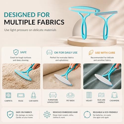 YOUDIWADI 2 Pack Set Pet Hair Removal Tool – Dual-Head Copper & Plastic Scraper for Carpet, Furniture & Car, Reusable Lint Remover for Embedded Dog & Cat Hair - Thumbnail 5