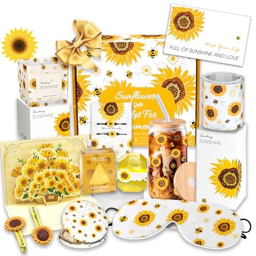 Sunflower Gift Baskets for Women, Sending Sunshine Unique Birthday Cheer Up Self Care Package, Get Well Soon Spa Gifts Set - Thinking of You Gift for Lover, Her, Girls, Women, Sister, Mom - Image 1