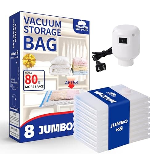 ZoeEnjoyLife Vacuum Storage Bags with Electric Pump,8 Pack Extra Large Space Saving Vacuum Seal Bags for Bedding,Blankets,Comforters,Duvets,Pillows(8 Jumbo) - Image 1