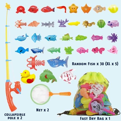CozyBomB™ Magnetic Fishing Pool Toys Game for Kids - Water Table Bathtub Kiddie Party Toy with Pole Rod Net Plastic Floating Fish Toddler Color Ocean Sea Animals Gifts Age 3 4 5 6 Year Old - Thumbnail 2
