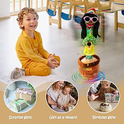 MIAODAM Dancing Cactus, Talking Plush Toy with Funny Style 270 Degree Rotation for for Baby Boys and Girls, Singing Baby Toy Repeats What You Say Colorful Glowing Singing Cactus Toy - Thumbnail 6