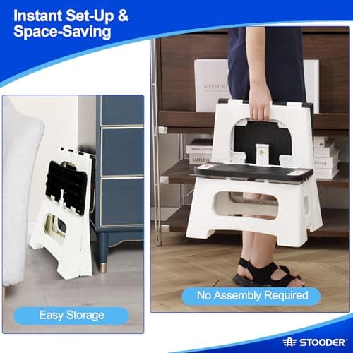 STOODER Folding 2-Step Stool - Upgraded Stable A-Frame, Safety Lock, Anti-Slip Rubber Feet, 300lb Capacity, No Assembly - 8" 17" Step Stools for Kitchen, Bathroom, Bed, RV, Home, Office (Panda) - Thumbnail 5