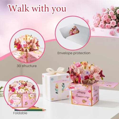 mountova 3D Anniversary Pop Up Cards with Music, Romantic LED Light 3D Flower Gift Box, Handmade Foldable Greeting Cards Box with Envelope for Anniversary,Festivals & Special Occasions - Thumbnail 6