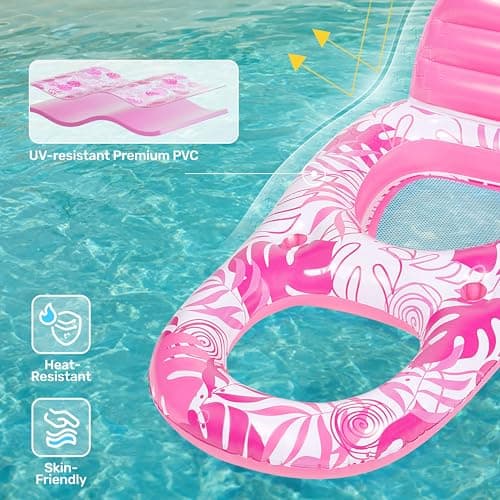 SLOOSH Pool Lounge Float Adult, Inflatable Pool Floats Lounger Raft Floaties Water Floating Recliner Chair with Cup Holders Foot Rest Swimming Floaty, Pink - Thumbnail 3