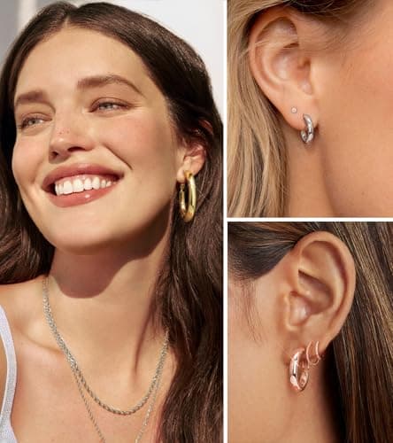 wowshow Silver Hoop Earrings for Women Chunky Silver Hoops Thick Hollow Tube Lightweight Earrings for Mother Birthday Gifts 50MM - Thumbnail 3