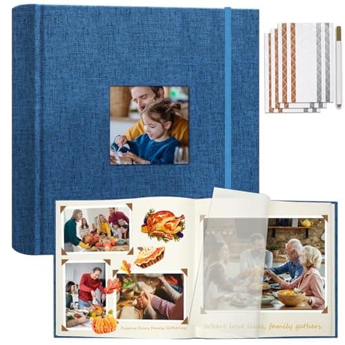 Vienrose Scrapbook Album 12" x 12", Large Linen Photo Album with Writing Space, DIY Scrapbook Supplies for Wedding, Baby, Family Memories & Travel (30 sheets / 60 pages Navy Blue) - Image 1
