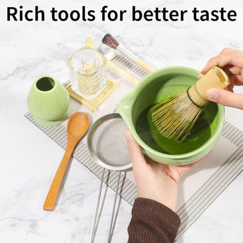 12 Pcs Matcha Whisk Set - Matcha Set Includes Ceramics Matcha Bowl and Cup, Matcha Kit for Ceremony Making Tools, Gift for Family/Friend （green） - Thumbnail 5