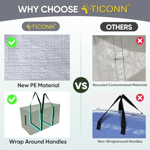 TICONN 6 Pack Extra Large Moving Bags Heavy Duty with Zippers & Carrying Handles, Durable Storage Bags Moving Boxes for Closet Organizers and Storage (6 Pack, Olive) - Thumbnail 4