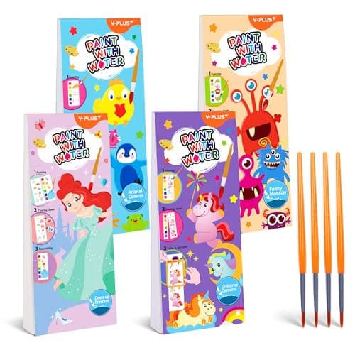 YPLUS Pocket Paint with Water Book for Toddler, Art Activities Craft Toys Watercolor Painting Paper for Kids,Gift for Kids Ages 1-3, 2-4, 4-6,Drawing with Brush- 4 Pack - Image 1